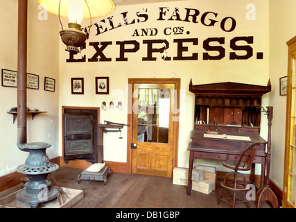 Wells Faro Express Office in Columbia State Historic Park, Kalifornien. Berühmten Goldgräberstadt. Stockfoto