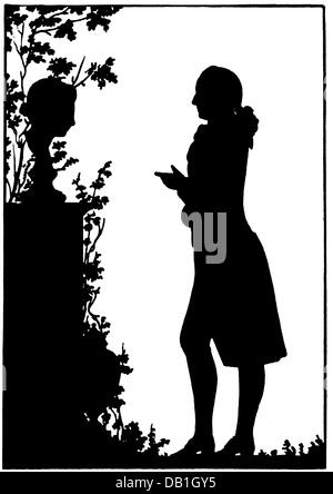 Goethea, Johann Wolfgang, 28.8.1749 - 22.3.1832, deutscher Autor / Schriftsteller, voller Länge, vor einer Büste von Charlotte von Stein, Silhouette, ca. Stockfoto