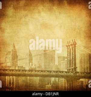Grunge Bild der Skyline von Manhattan Bridge und New york Stockfoto