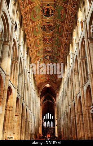 Ely Cathedral, das Kirchenschiff und die Decke, auf der Suche nach Osten, innen Interieur, Cambridgeshire England UK Englisch mittelalterlichen Kathedralen Stockfoto