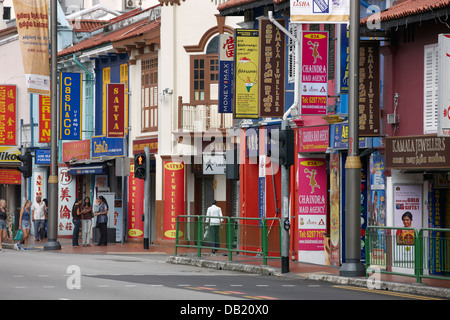 Fassaden bunte Gebäude" in ethnischen Viertel Little India, Singapur. Stockfoto
