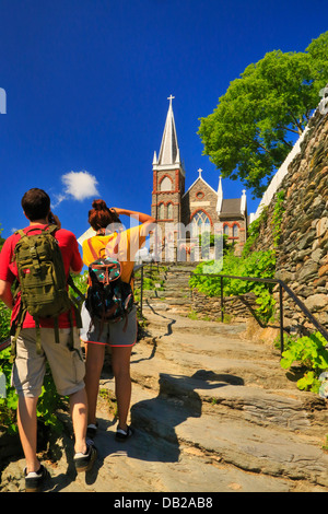 Die Steinstufen, Appalachian Trail und St. Peterskirche, Harpers Ferry, West Virginia, USA Stockfoto