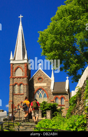 Die Steinstufen, Appalachian Trail und St. Peterskirche, Harpers Ferry, West Virginia, USA Stockfoto