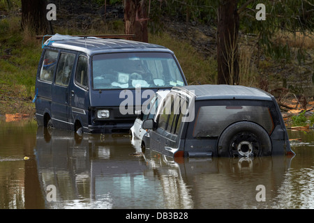 Überfluteten Castleton Street, Allanton, Taieri Plains, in der Nähe von Dunedin, Südinsel, Neuseeland Stockfoto