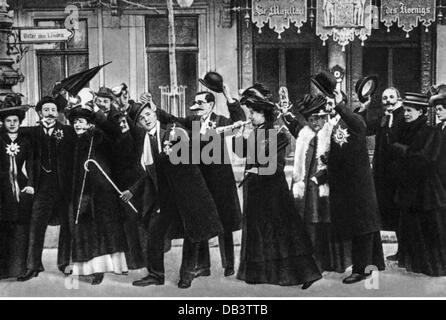 Festlichkeiten, Silvester, Silvester in der Berliner Linden, lustige Postkarte, 1900, Zusatzrechte-Clearences-nicht vorhanden Stockfoto