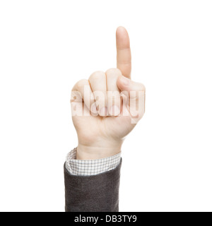 Zeigefinger zeigt sich - isoliert auf weiss Stockfoto