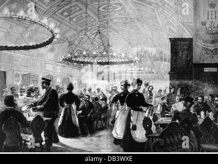 Geographie / Reisen, Deutschland, München, Gastronomie, Hofbräuhaus, Innenansicht, großer Saal, nach Zeichnung von A.Kirchner, Holzstich, um 1895, Zusatz-Rechte-Clearences-nicht vorhanden Stockfoto