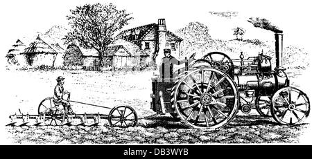 Landwirtschaft, Maschinen, Dampf Pflug, Zeichnung, 19. Jahrhundert