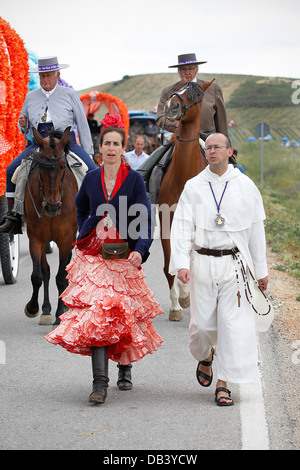 Katholische Pilger, die Wallfahrt nach El Rocio aus Jerez in Südspanien Stockfoto