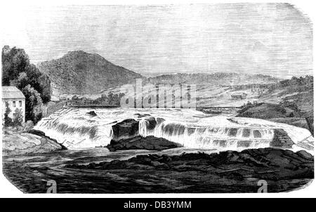 Geographie / Reisen, Norwegen, Wasserstrecke, Laagen, Wasserfall bei Kongsberg, Numendal, Holzstich, um 1870, Zusatz-Rechteklärung-nicht vorhanden Stockfoto