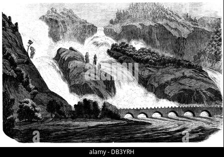 Geographie / Reisen, Norwegen, Wasserstrecke, Laate Wasserfall bei Hardanger, Holzstich, um 1870, Additional-Rights-Clearences-not available Stockfoto