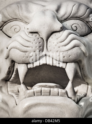 Stein-Löwenkopf - eine Marmorstatue Nahaufnahme Stockfoto