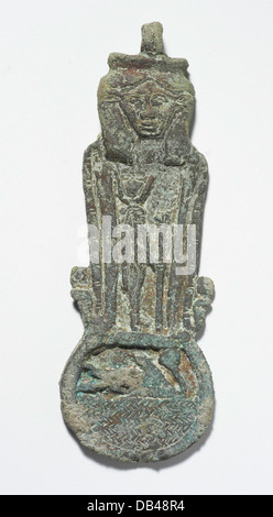 Dieses Kultobjekt von MENAT repräsentiert die ägyptische Göttin Hathor und symbolisiert Fruchtbarkeit, Liebe und Mutterschaft. Es ist Teil der Sammlung von altägyptischen Artefakten der LACMA. Stockfoto