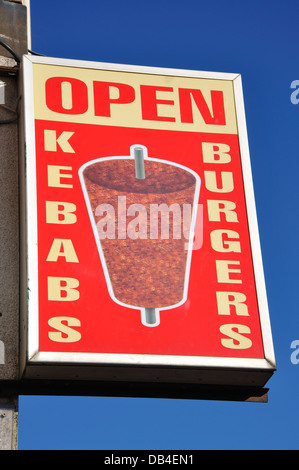 kebabs, burgers open sign, Leicester, England, Uk Stockfoto
