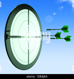 Pfeile mit dem Ziel Ziel zeigt perfekte Leistung Stockfoto