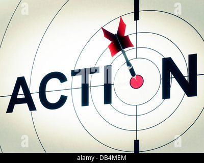 Aktion zeigt aktive Motivation oder proaktiv Stockfoto