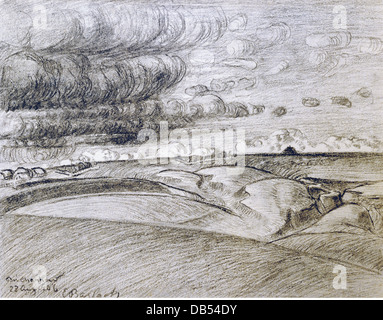 Bildende Kunst, Barlach, Ernst (1870-1938), Grafik, "Wolken schlug der Steppe" (Wolken über der Steppe), Kohlezeichnung, 27,4 cm Stockfoto