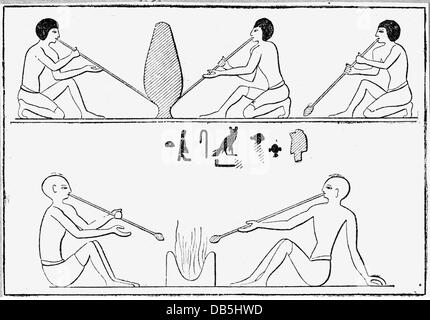 Industrie, Glasofen, Zeichnung nach Relief, Ägypten, um 1200 - 1100 v. Chr., Menschen, Berufe, Fabrik, Arbeiter, Antike Welt, Antike, altes Königreich, historisch, historisch, alte Welt, Zusatz-Rechte-Clearences-nicht verfügbar Stockfoto