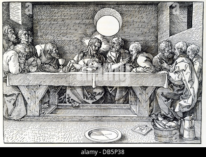 Religion, biblische Szenen, "Das Abendmahl", Holzschnitt von Albrecht Dürer, 1523, Privatsammlung, Artist's Urheberrecht nicht gelöscht werden Stockfoto