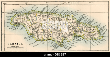 Karte von Jamaika, 1870. Farblithographie Stockfoto