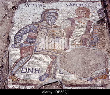 Mosaik der Gladiator lytras in das Haus der Gladiatoren, kourion (in der Nähe von Limassol), Zypern Stockfoto