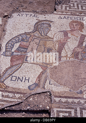 Mosaik der Gladiator lytras in das Haus der Gladiatoren, kourion (in der Nähe von Limassol), Zypern. Stockfoto