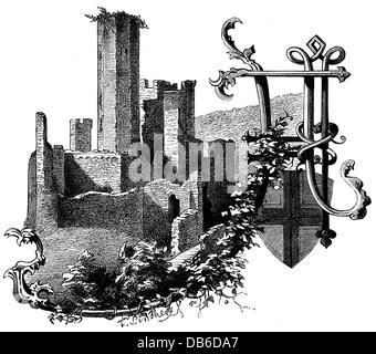 Geographie / Reisen, Deutschland, Burgen, Burg Stolzenfels, Ruine vor der Renovierung 1836, Zusatz-Rechte-Freiräumungen-nicht vorhanden Stockfoto