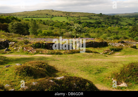 Verlassenen mittelalterlichen Dorf in der Nähe von Hound Tor Dartmoor National Park England UK GB Stockfoto