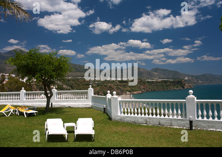 Burriana Strand aus der Parador de Turismo, Nerja, Malaga-Provinz, Region von Andalusien, Spanien, Europa Stockfoto