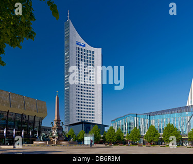 Gewandhaus Konzerthalle, Cityhochaus und Augusteum am Augustusplatz Platz, Leipzig, Sachsen, Deutschland Stockfoto