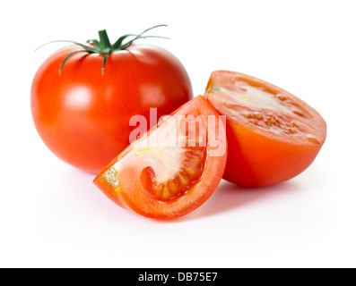 Tomaten-Zusammensetzung auf weißem Hintergrund. Studio hautnah Schuss Stockfoto