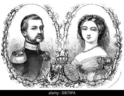 Friedrich III., 18.10.1831 - 15.6.1888, Deutscher Kaiser 9.3.1888-15.6.1888-15.1888-18, Porträt, mit Verlobter Prinzessin Victoria von Großbritannien, Holzgravur, ca. 1857, Stockfoto