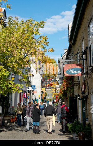 Kanada, Québec, Québec (Stadt). Historic Niederstadtfeld von Old Quebec City. Alte Gassen mit ihren Geschäften und Cafés. UNESCO Stockfoto