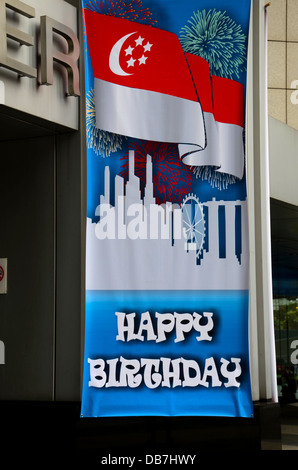 Alles Gute zum Geburtstag Singapur: National Day Feier Poster mit Flagge Stockfoto