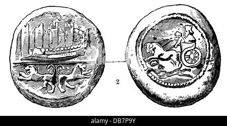 Geld / Finanzen, Münzen, Antike Welt, Persien, Doppelschekel, Silber, 5. - 4. Jahrhundert v. Chr., Holzstich, 1816, Zusatzrechte-Clearences-nicht vorhanden Stockfoto