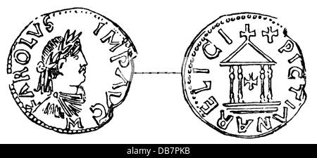 Geld / Finanzen, Münzen, Frankisches Reich, Denar, von Kaiser Karl dem Großen, Silber, Mailand, um 800, Zusatzrechte-Clearences-nicht vorhanden Stockfoto