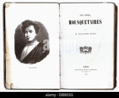 Dumas, Alexandre der ältere, 24.7.1802 - 5.12.1870, französischer Autor/Schriftsteller, Porträt, von Vivant Beauce, Xylografie, "Les Trois Mousquetaires" (Die Drei Musketiere), Buchtitel, Dufour et Moulat, Paris, 1851, Stockfoto