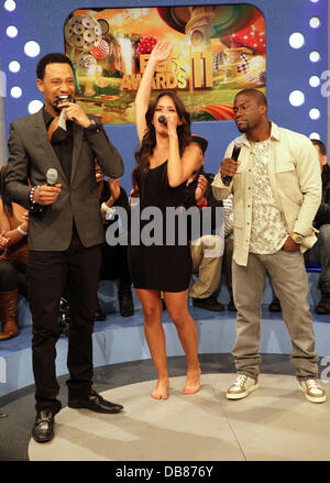 Terrence J, Rocsi und Kevin Hart 2011 BET Awards nominierten Ankündigung auf BET Studios New York City, USA - 17.05.11 Stockfoto