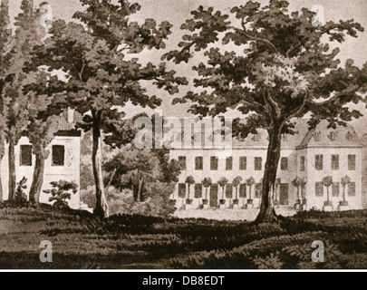 Geographie / Reisen, Deutschland, Weimar, Gebäude, Haus Charlotte von Stein, Ackerwand 27, Außenansicht, nach Tusche-Zeichnung, 1824, Herzogtum Sachsen-Weimar Eisenach, Sachsen-Weimar - Eisenach, Thüringen, Mitteleuropa, 19. Jahrhundert, Gebäude, Gebäude, Haus, Häuser, historisch, historisch, Zusatzrechte-Clearences-nicht vorhanden Stockfoto