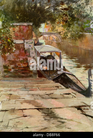 Gondel an einem Wohnsitz in Venedig, um 1900. Farbe halftone Reproduktion eines Gemäldes Stockfoto