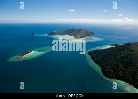 Luftaufnahme des Black Island, Hayman Island und Hook Island. Whitsunday Islands, Whitsundays, Queensland, Australien Stockfoto