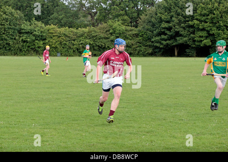 Männer spielen Gälischer Sport (Schleudern) im Tir Chonaill Gaels Club in Greenford, Middlesex, UK in England gespielt wird. Stockfoto