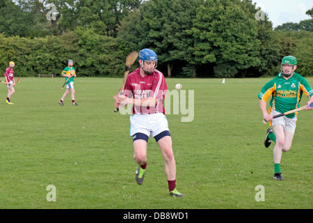 Männer spielen Gälischer Sport (Schleudern) im Tir Chonaill Gaels Club in Greenford, Middlesex, UK in England gespielt wird. Stockfoto