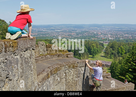 Panoramablick über Kassel von Wilhelmshöhe, Hessen, Deutschland Stockfoto