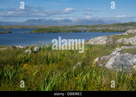 Connemara The Twelve Bens gesehen Fron der Küste nahe Roundstone County Galway Irland Irland Stockfoto