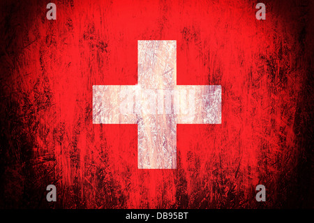 Schweiz-Flagge auf den alten hölzernen Hintergrund Stockfoto