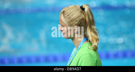 Barcelona, Spanien. 26. Juli 2013. Britta Steffen Deutschlands im Bild vor einer Trainingseinheit der 15. FINA Swimming World Championships im Palau Sant Jordi Arena in Barcelona, Spanien, 26. Juli 2013. Foto: Friso Gentsch/Dpa/Alamy Live News Stockfoto