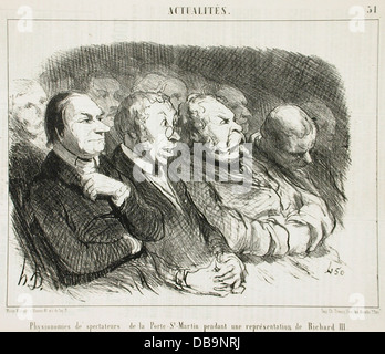 Dieses Stück zeigt die Gesichtsausdrücke der Zuschauer im Theater Porte St-Martin, das im 19. Jahrhundert geschaffen wurde. Es befindet sich im Los Angeles County Museum of Art (LACMA) und ist Teil der Sammlung antiker Artefakte, darunter Schmuck, Anhänger und Skulpturen. Dieses Objekt bietet einen Einblick in die historische Mode, einschließlich ägyptischer und antike Kunst des Nahen Ostens. Stockfoto