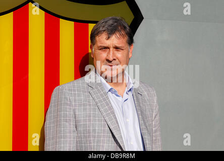 Barcelona, Spanien. 25. Juli 2013. Gerardo Martino neue Manager FC Barcelona stellt während seiner offiziellen Präsentation im Camp Nou Stadion in Barcelona am 25. Juli 2013. Foto von Elkin Cabarcas / Picture Alliance/Alamy Live-Nachrichten Stockfoto