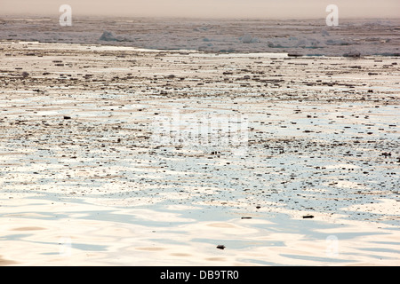 Faule Meereis bei über 80 Grad aus der nördlichen Küste von Svalbard. Der Klimawandel verursacht Meer Eis schnell zurückziehen Stockfoto